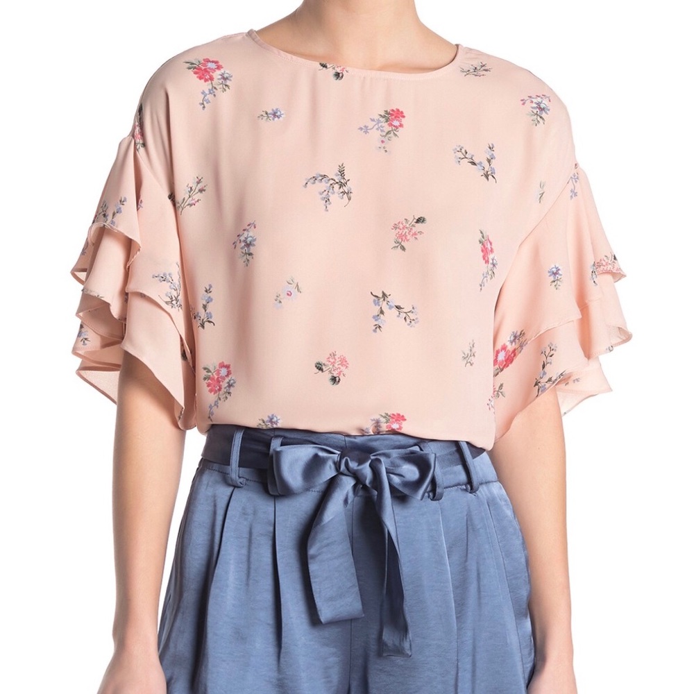 Vince Camuto | Light Pink Floral Tiered Ruffle Top